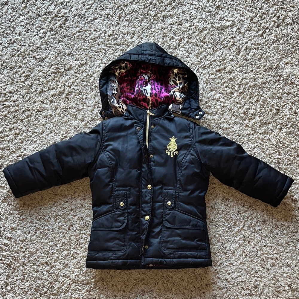 Enyce Black Jacket with Animal Print Hood
